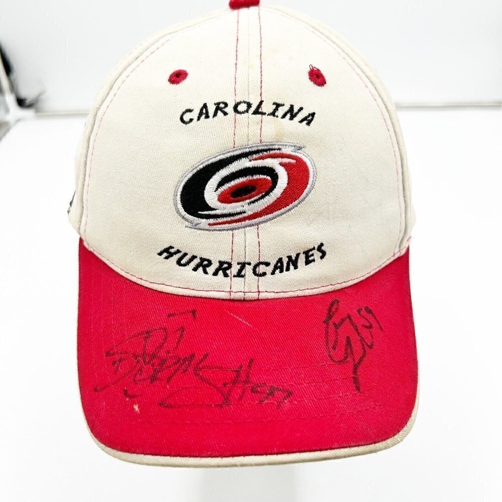 Carolina Hurricanes Youth Hat Cap NHL Hockey Ivory Red Signed Brim
